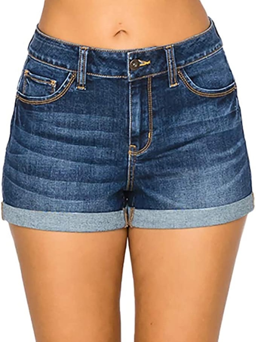 Dark Blue Denim Roll-Cuff Shorts